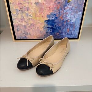 Marc Fisher Cream and Black Ballet Flats with Bow Detail